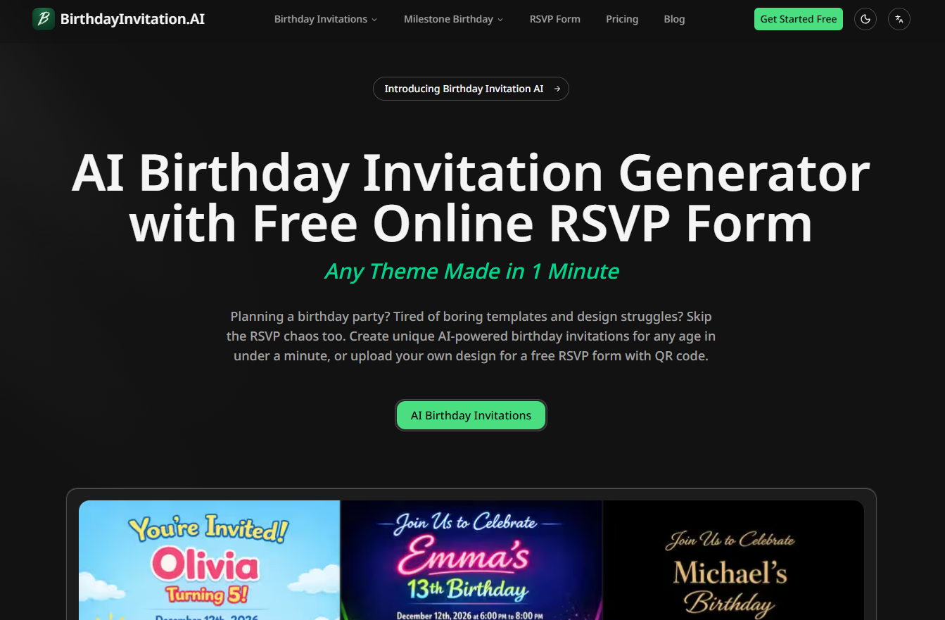 AI Birthday Invitation Generator with Free Online RSVP Form