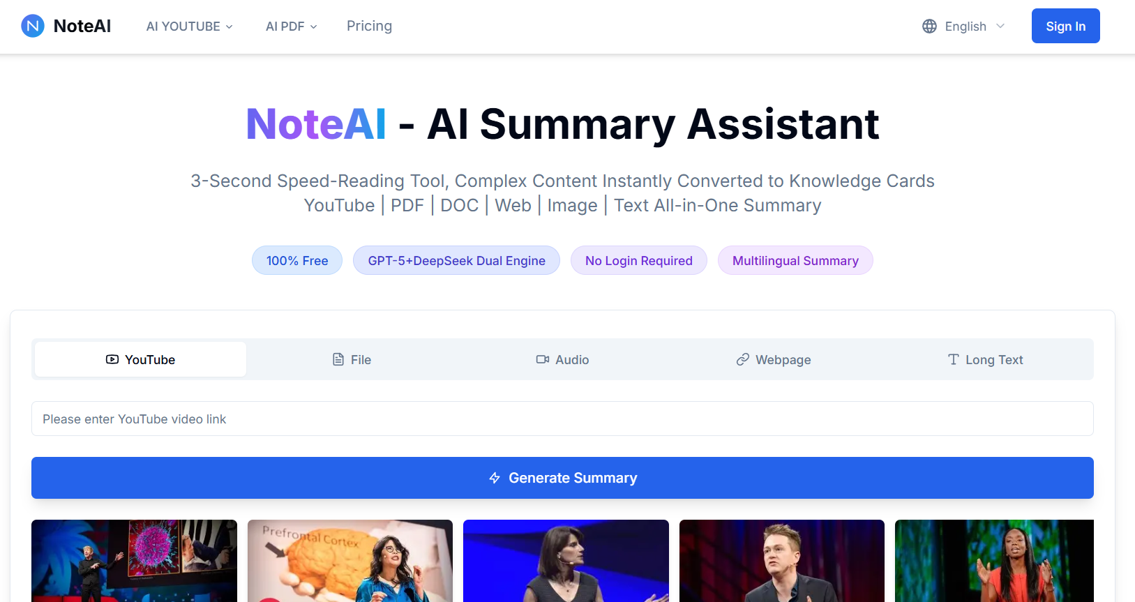 NoteAI - Free AI Summary Assistant for YouTube Videos, PDFs