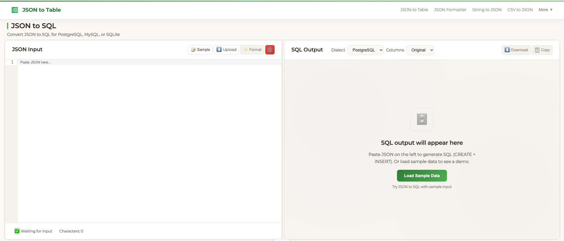 JSON to SQL Converter