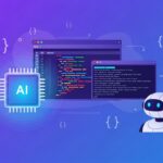 Best AI coding tools illustration — code editor, terminal, AI chip and robot assistant