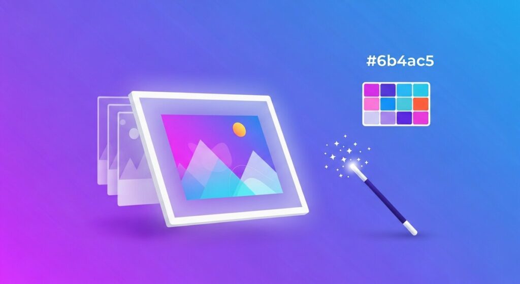 Best AI image generators illustration — generated artwork, color palette and magic wand