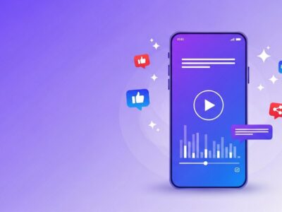 Best AI social media tools illustration — smartphone showing a vertical video reel